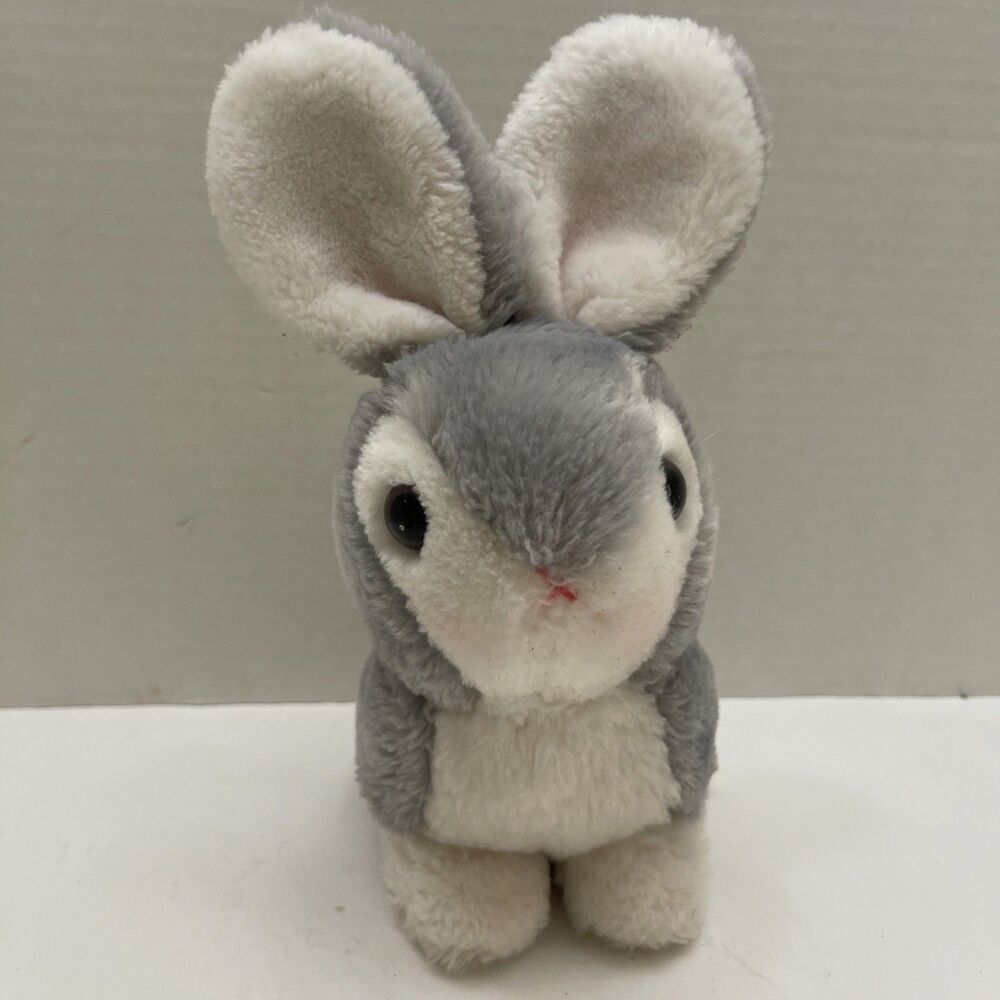 Vintage Walmart Grey Bunny Rabbit Plush Pink Blush Cheeks Ears Korea 9” Stuffed